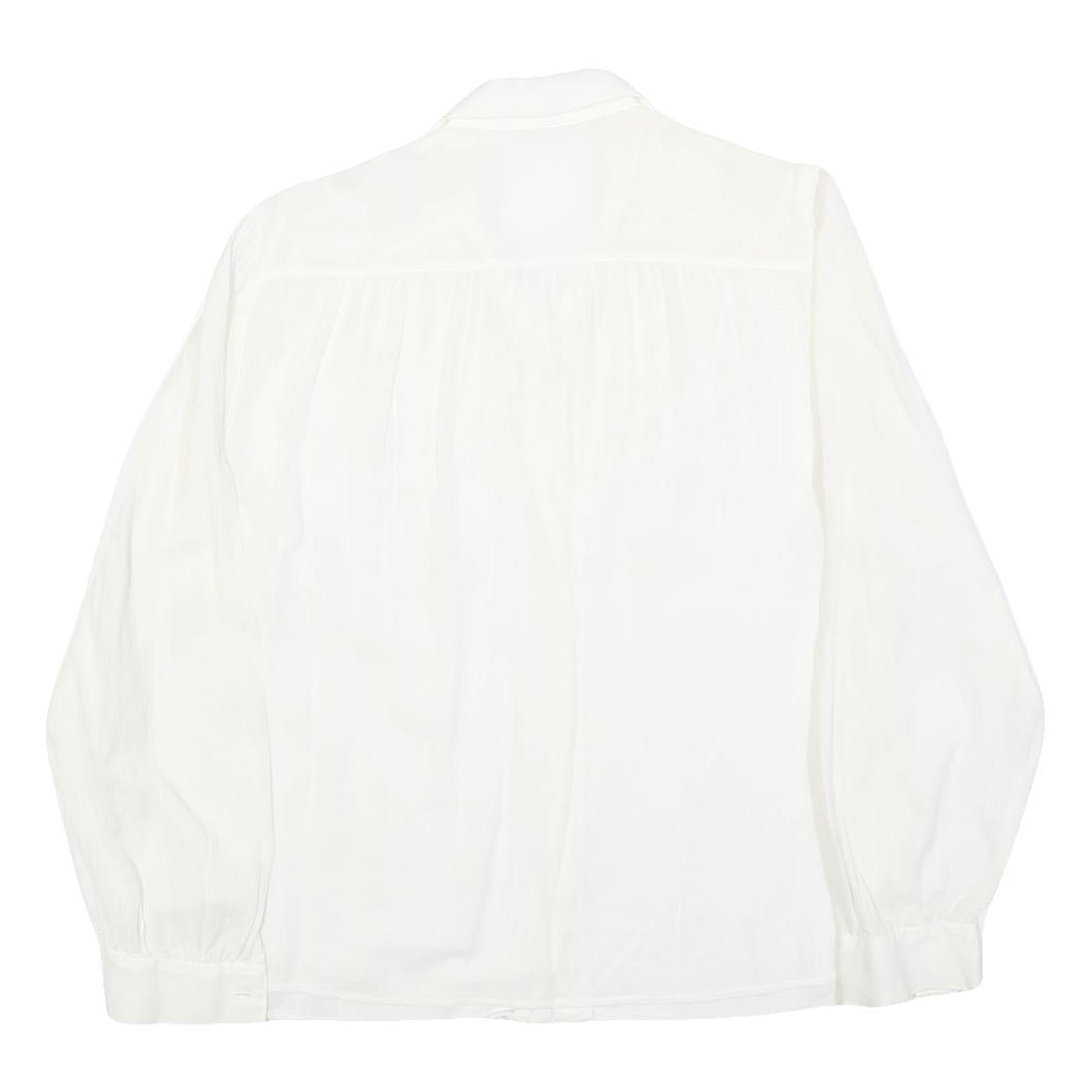 ELKONE Womens White Shirt M Embroidered Cotton Blend Long Sleeve Button