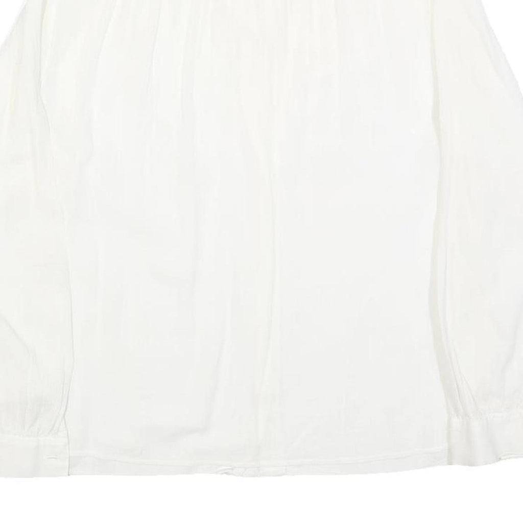 ELKONE Womens White Shirt M Embroidered Cotton Blend Long Sleeve Button