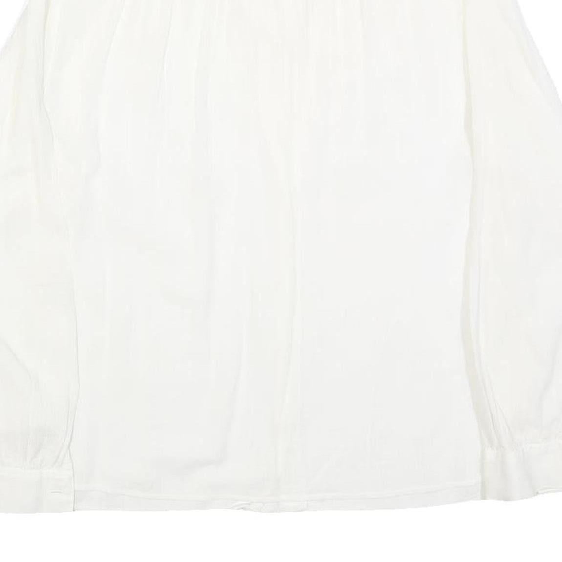 ELKONE Womens White Shirt M Embroidered Cotton Blend Long Sleeve Button