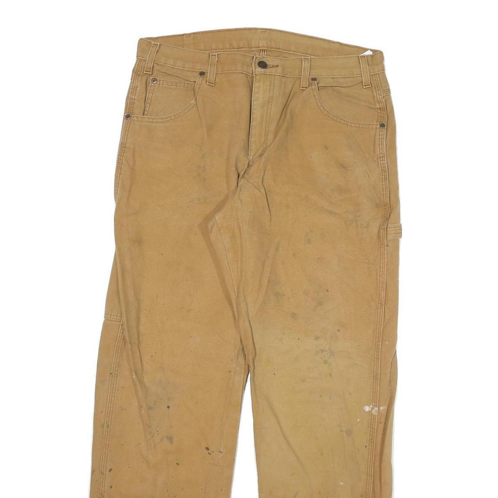 DICKIES Mens Cotton Blend Beige Regular Fit Straight Leg Trousers W32 L31