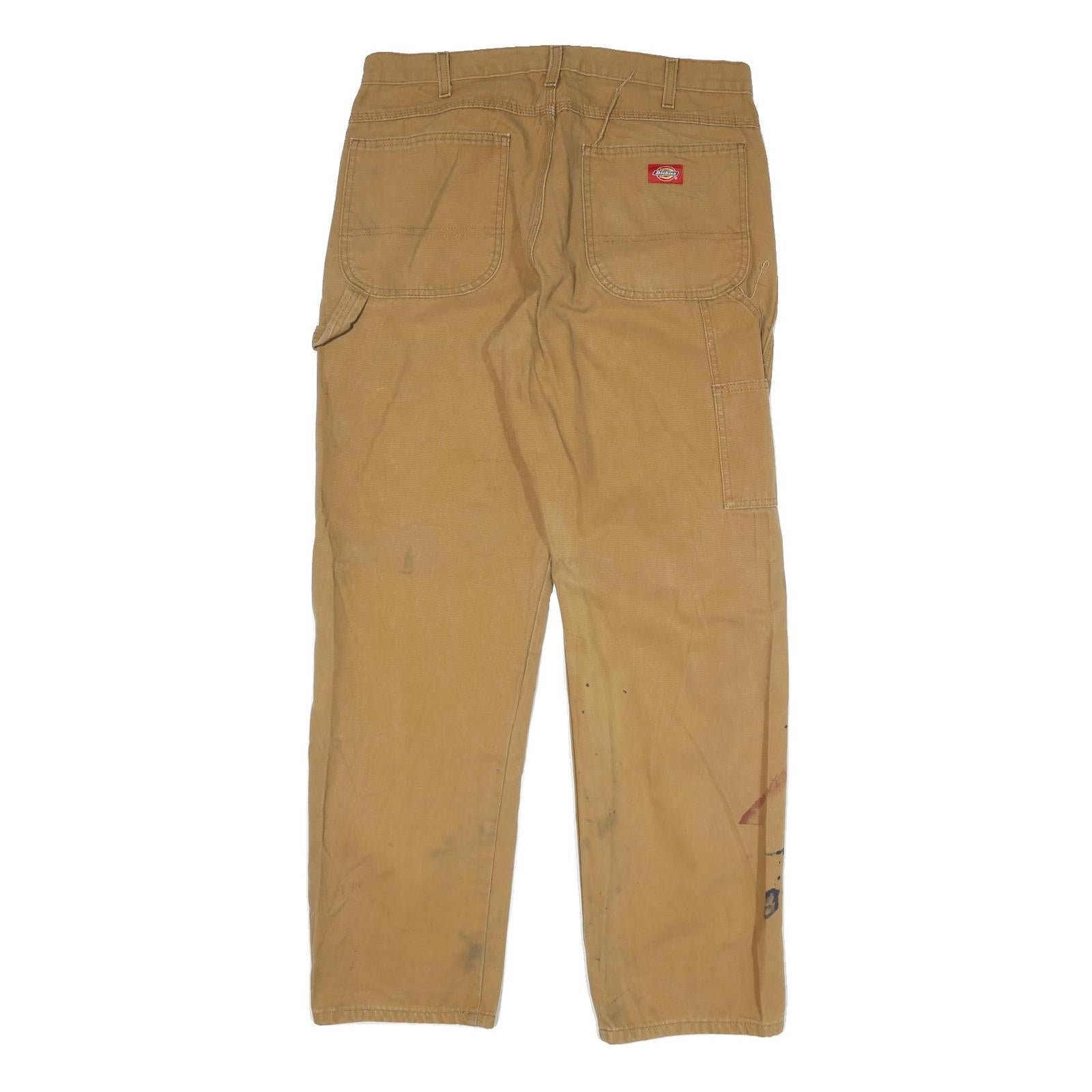 DICKIES Mens Cotton Blend Beige Regular Fit Straight Leg Trousers W32 L31