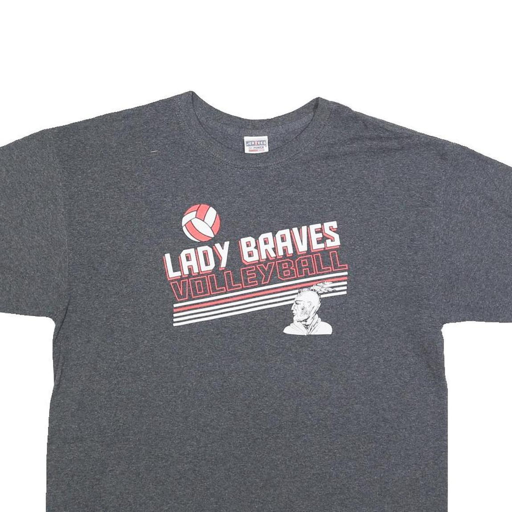 JERZEES Mens Grey Lady Braves Volleyball Graphic T-Shirt L Short Sleeve Crew