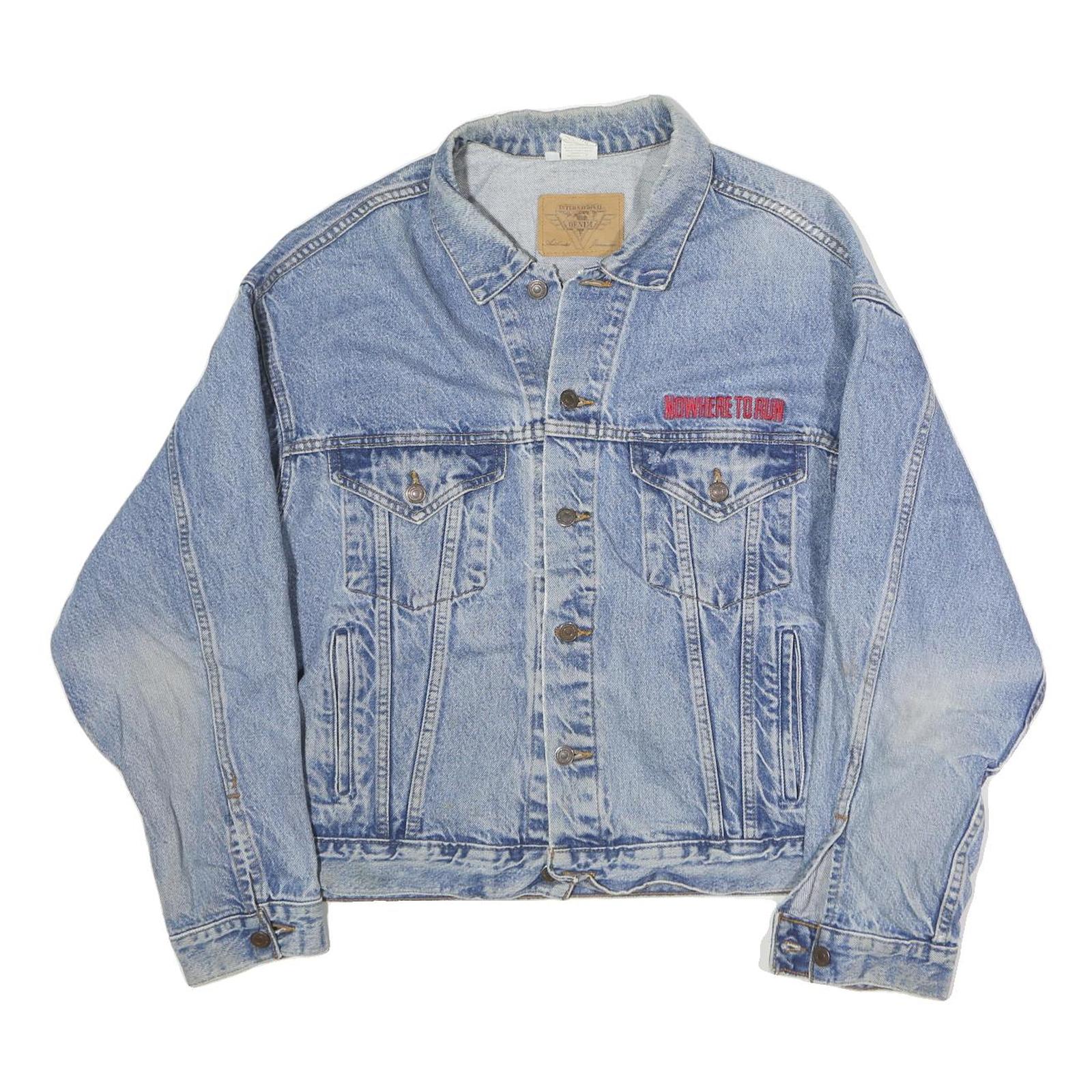 INTERNATIONAL DENIM Mens Blue Cotton Denim Jacket XL Button Plain Casual Classic