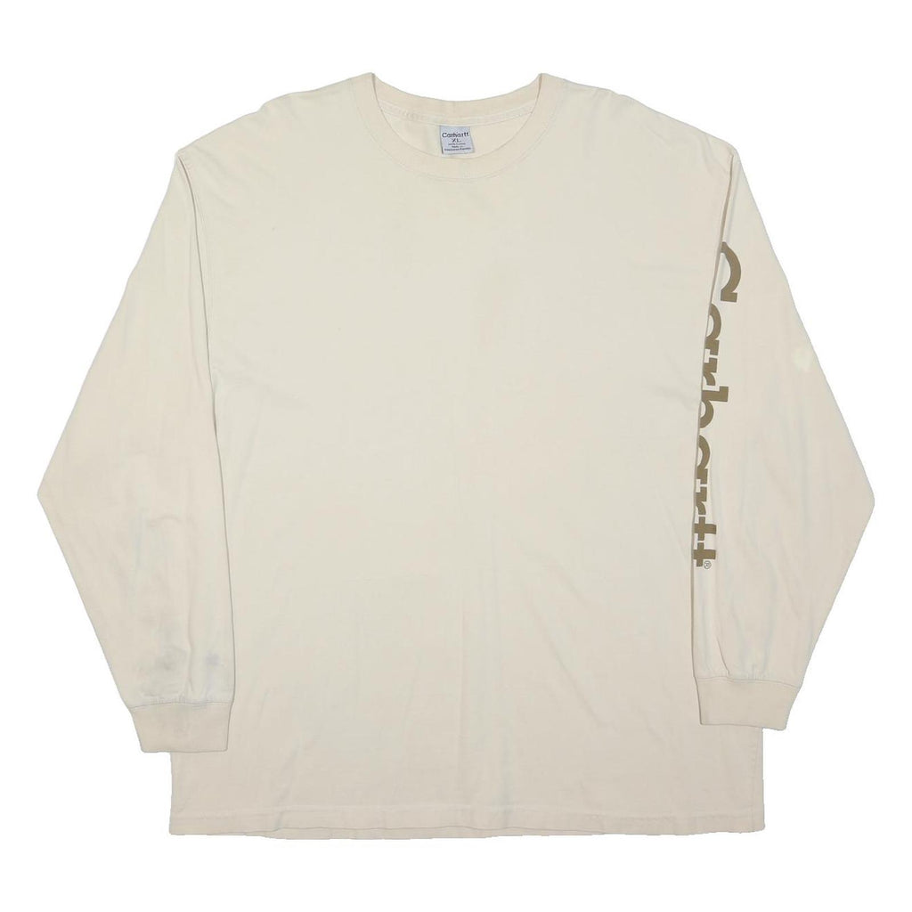 CARHARTT Mens Cream White Logo Print Long Sleeve Crew Neck XL Cotton Shirt