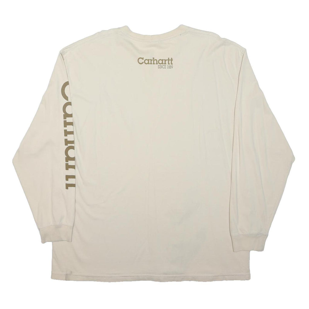 CARHARTT Mens Cream White Logo Print Long Sleeve Crew Neck XL Cotton Shirt