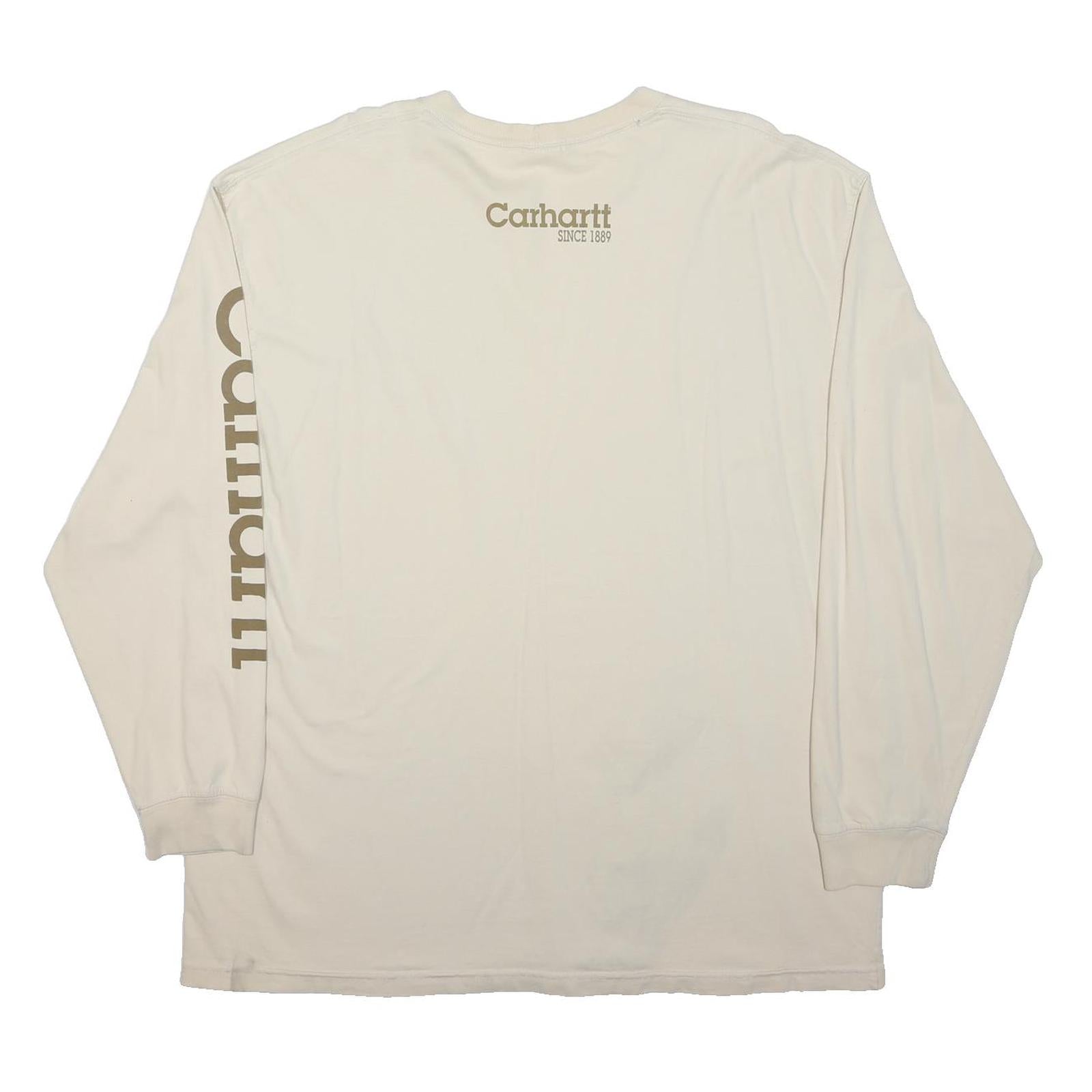 CARHARTT Mens Cream White Logo Print Long Sleeve Crew Neck XL Cotton Shirt