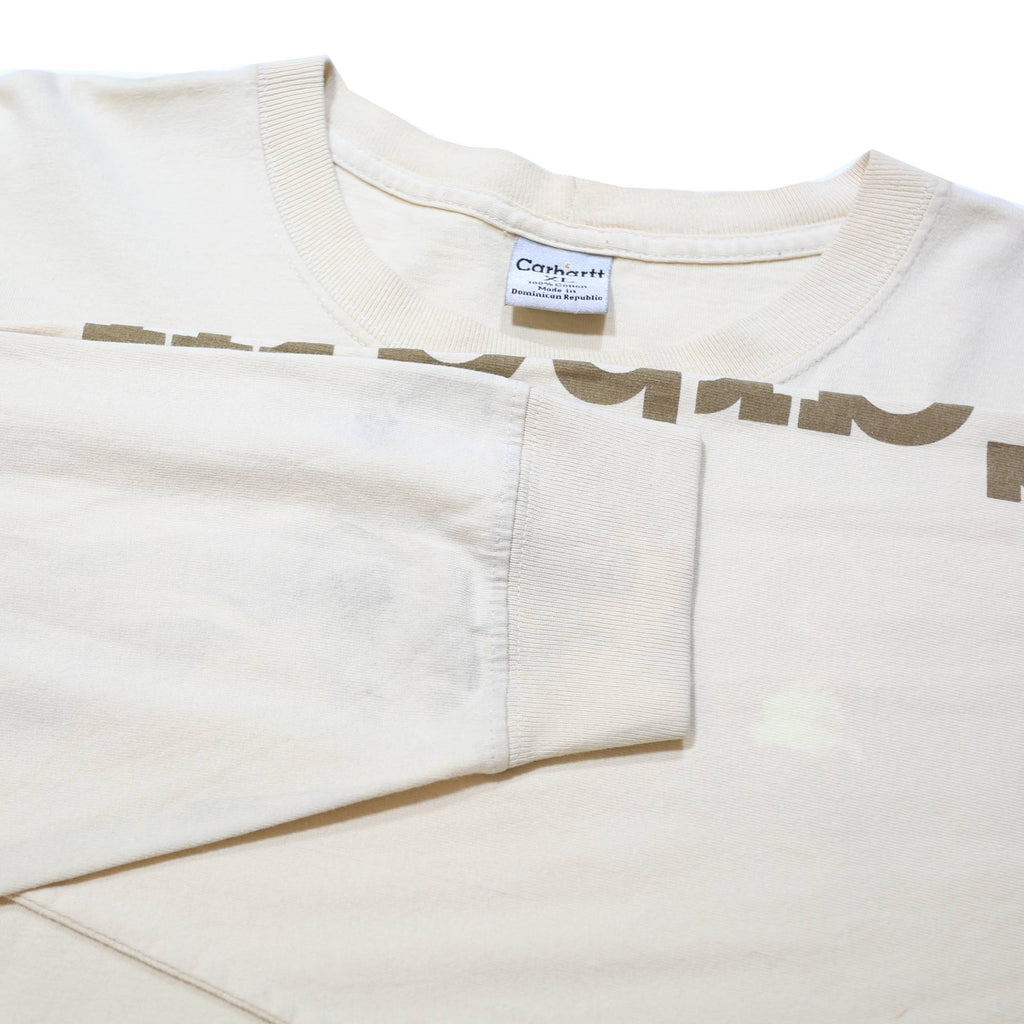 CARHARTT Mens Cream White Logo Print Long Sleeve Crew Neck XL Cotton Shirt