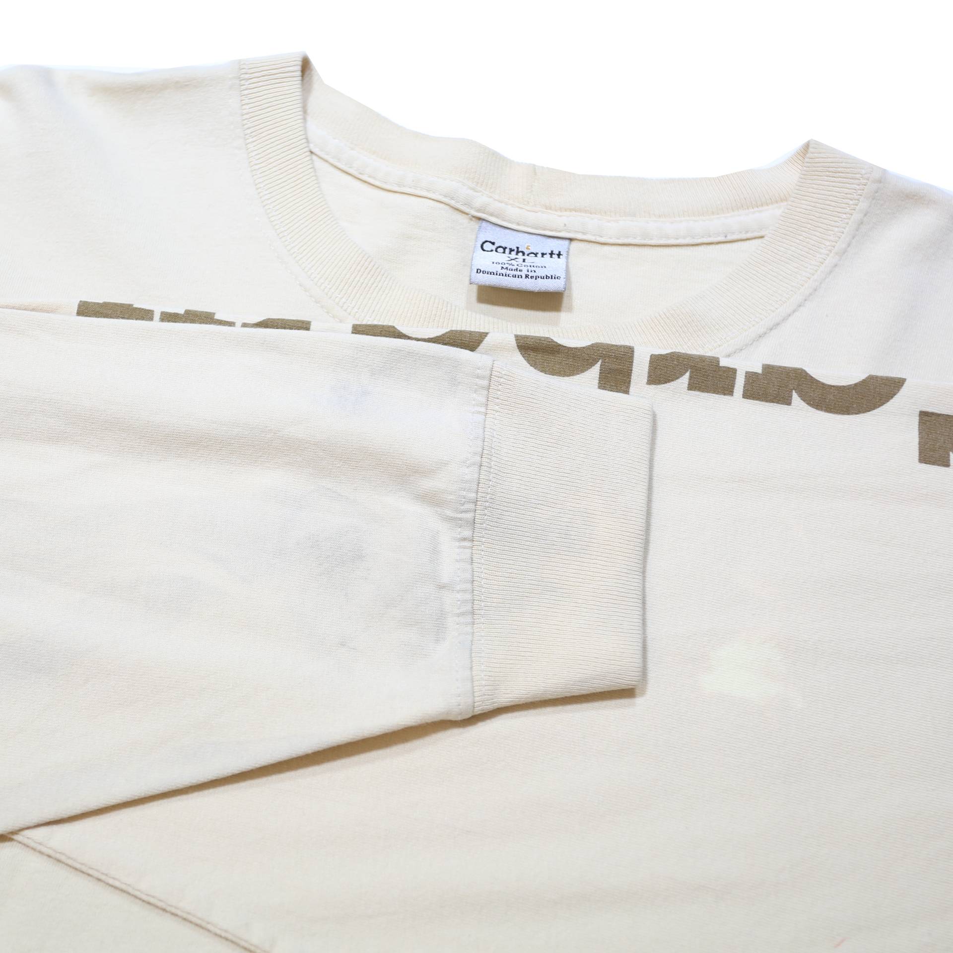 CARHARTT Mens Cream White Logo Print Long Sleeve Crew Neck XL Cotton Shirt