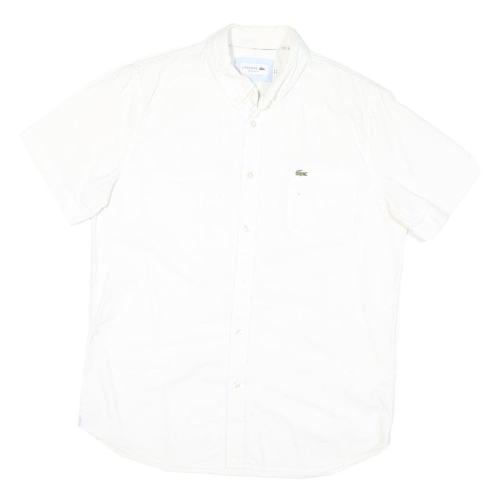 LACOSTE Mens White Cotton Blend Short Sleeve Shirt M Classic Logo Casual