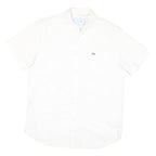 LACOSTE Mens White Cotton Blend Short Sleeve Shirt M Classic Logo Casual
