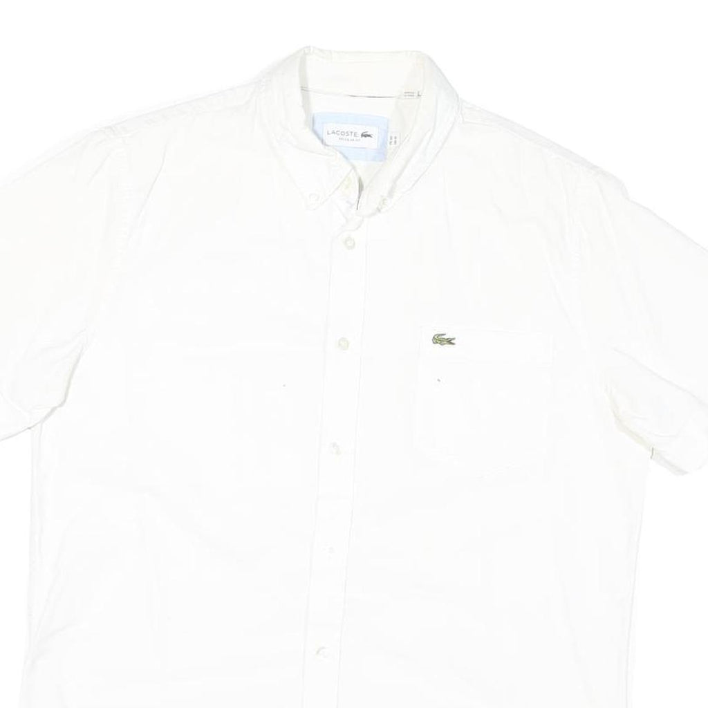 LACOSTE Mens White Cotton Blend Short Sleeve Shirt M Classic Logo Casual