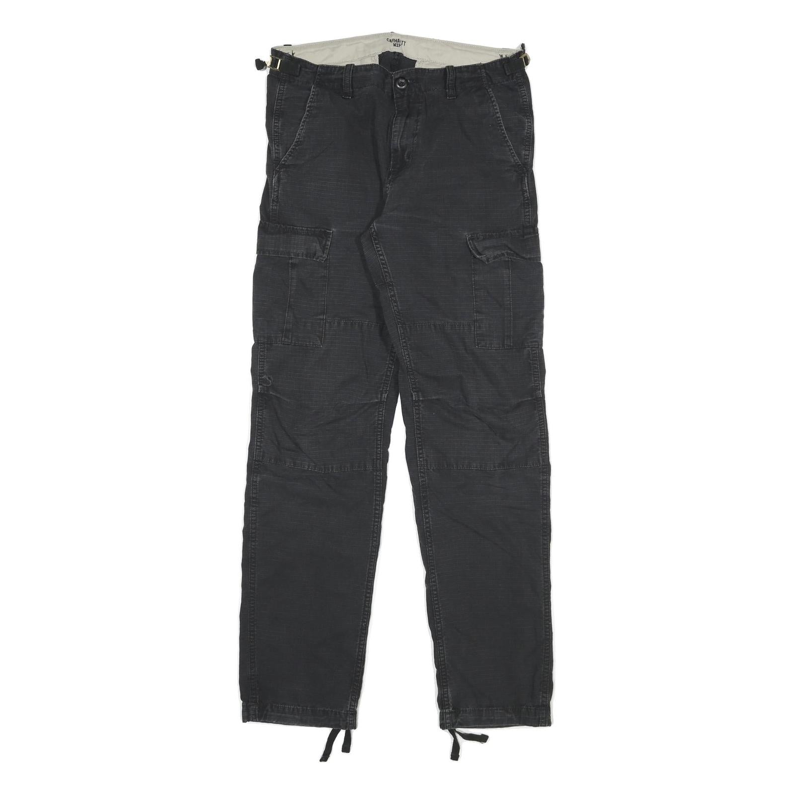 CARHARTT Mens Cotton Blend Black Relaxed Cargo Trousers W30 L31 Workwear Zip