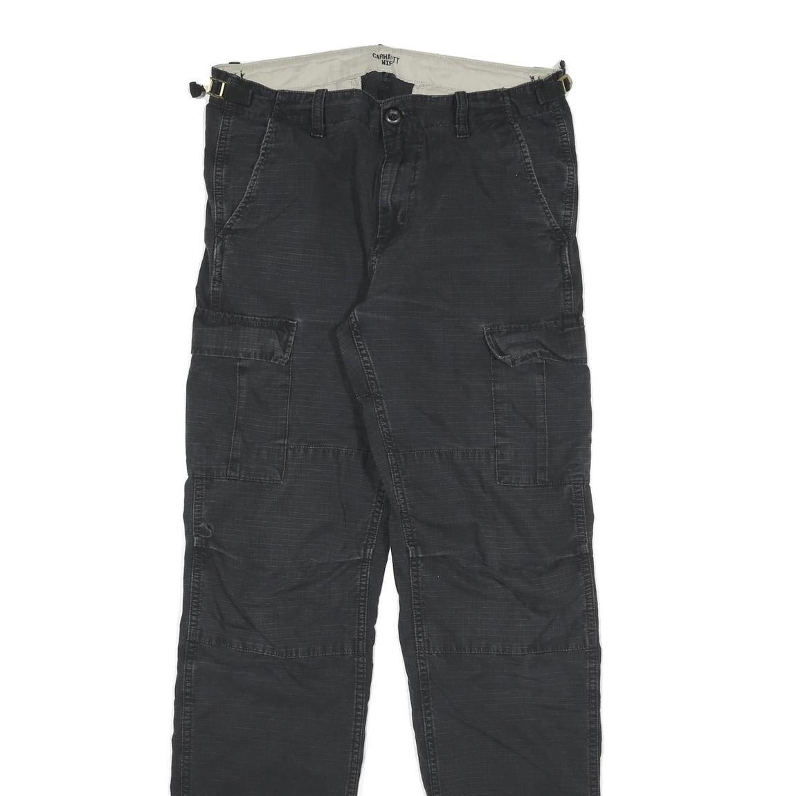 CARHARTT Mens Cotton Blend Black Relaxed Cargo Trousers W30 L31 Workwear Zip