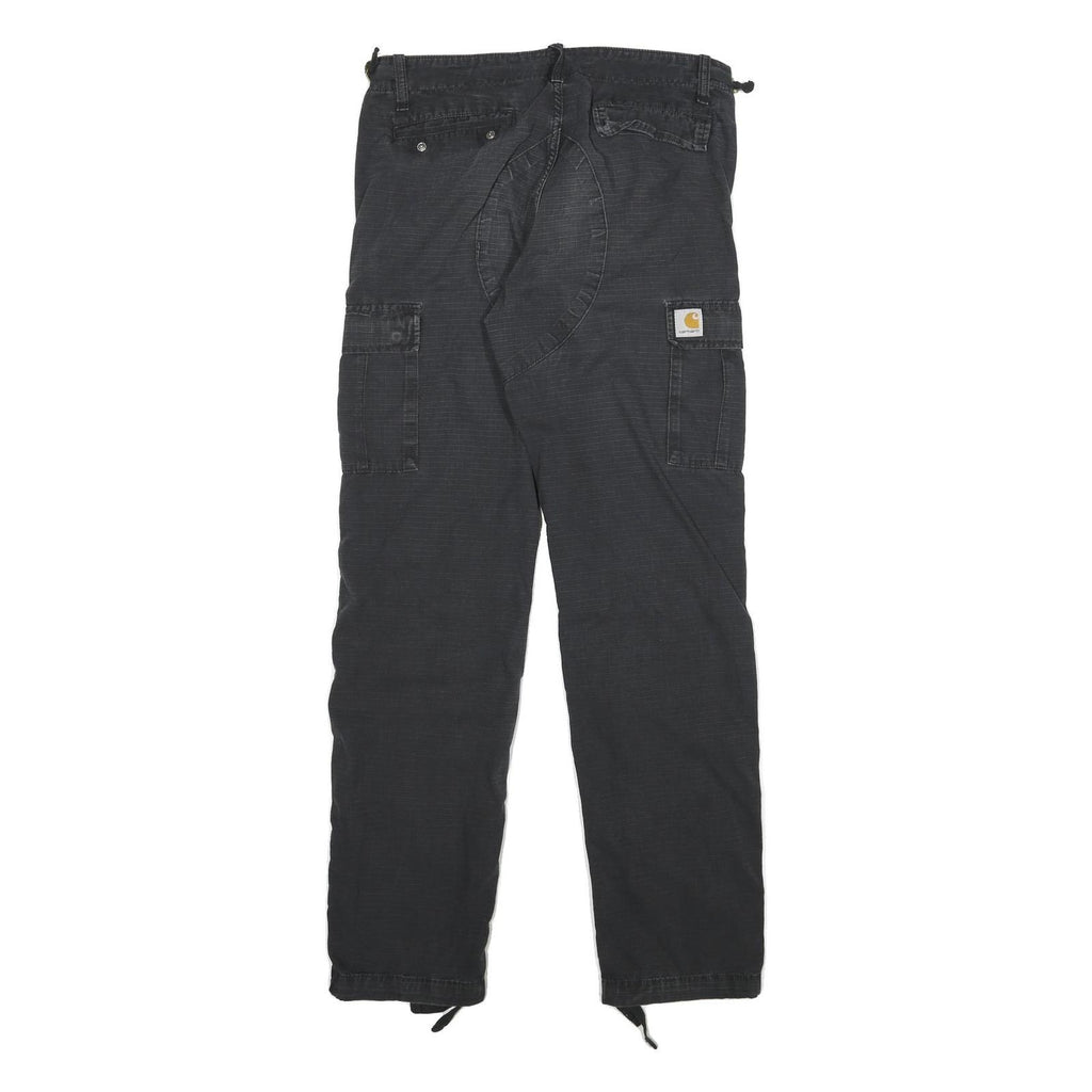 CARHARTT Mens Cotton Blend Black Relaxed Cargo Trousers W30 L31 Workwear Zip