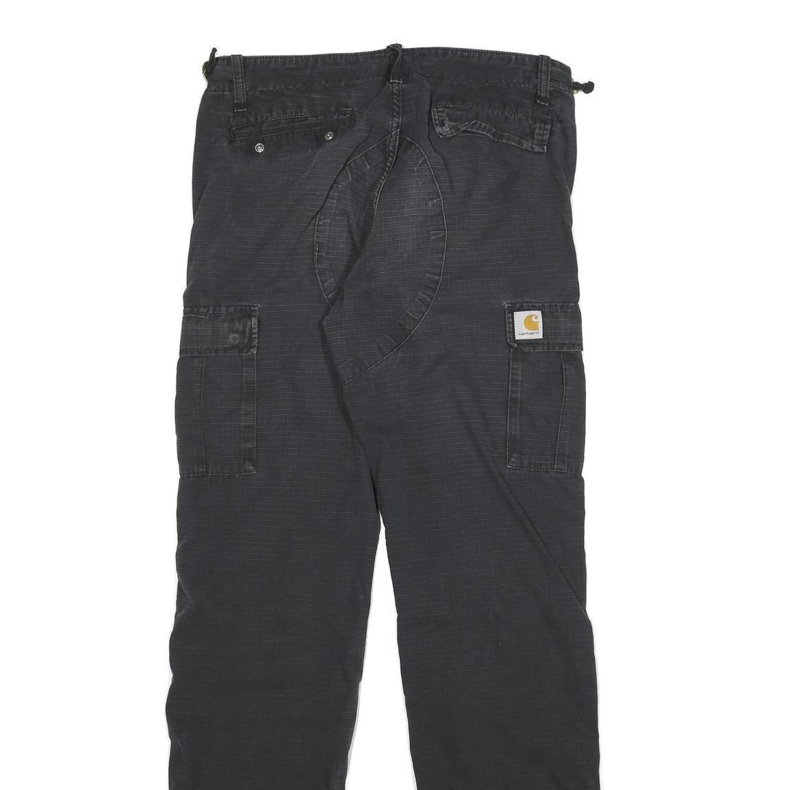 CARHARTT Mens Cotton Blend Black Relaxed Cargo Trousers W30 L31 Workwear Zip