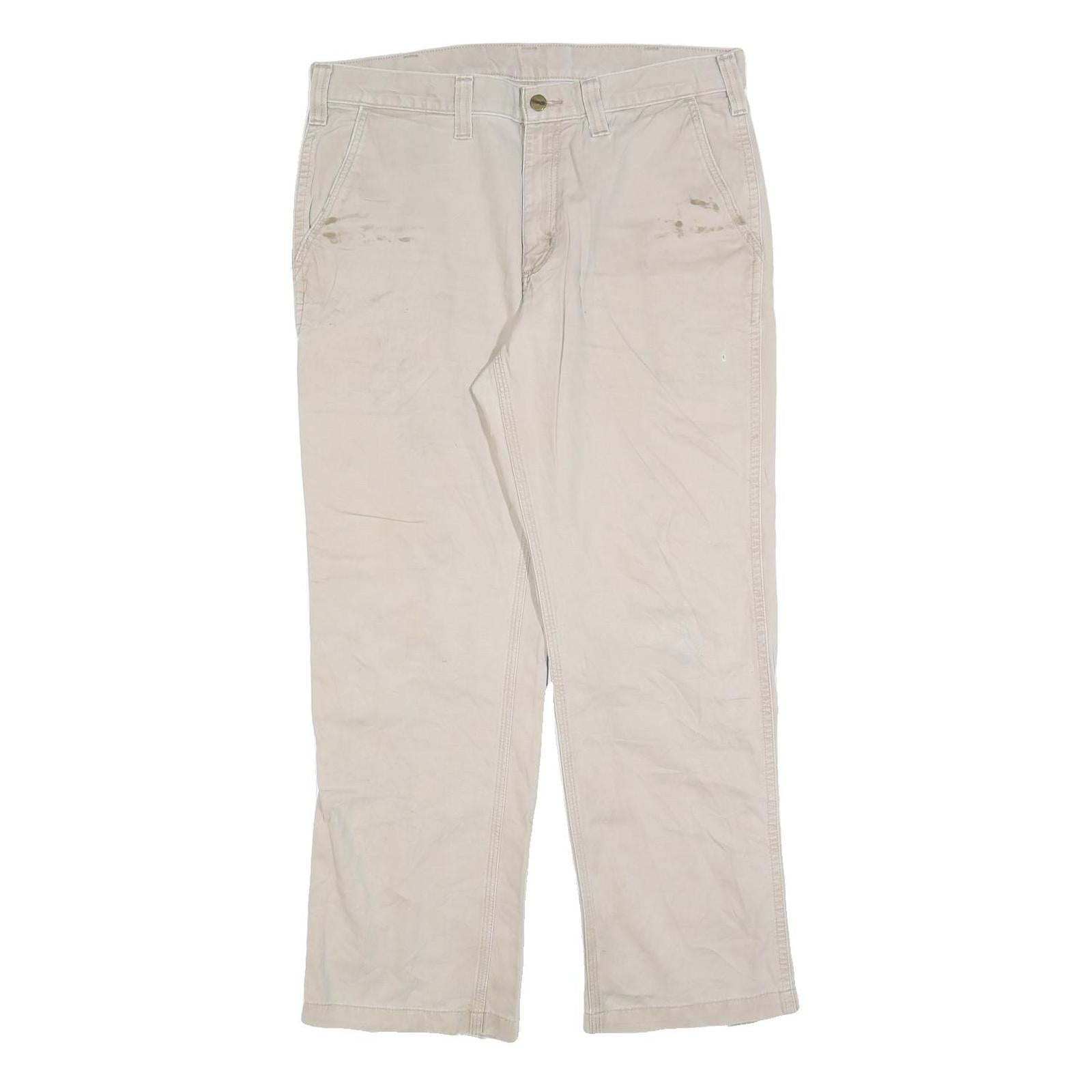 CARHARTT Mens Cotton Blend Beige Relaxed Straight Trousers W36 L32 Workwear Zip