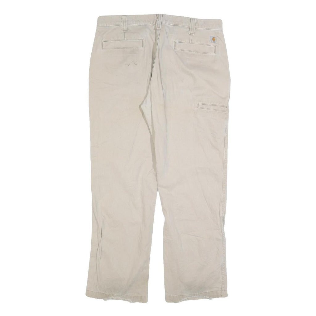 CARHARTT Mens Cotton Blend Beige Relaxed Straight Trousers W36 L32 Workwear Zip