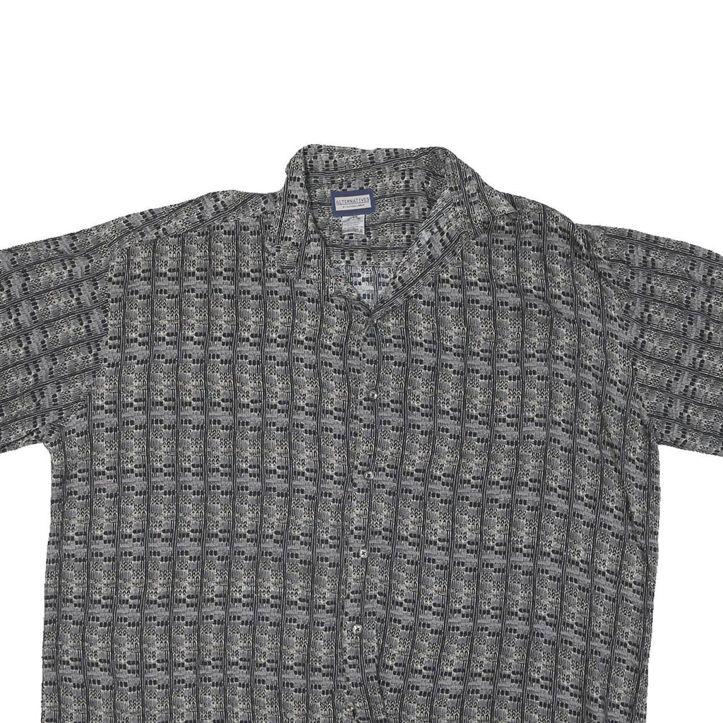 ALTERNATIVE Mens Black & White Pattern Rayon Shirt XL Casual Short Sleeve