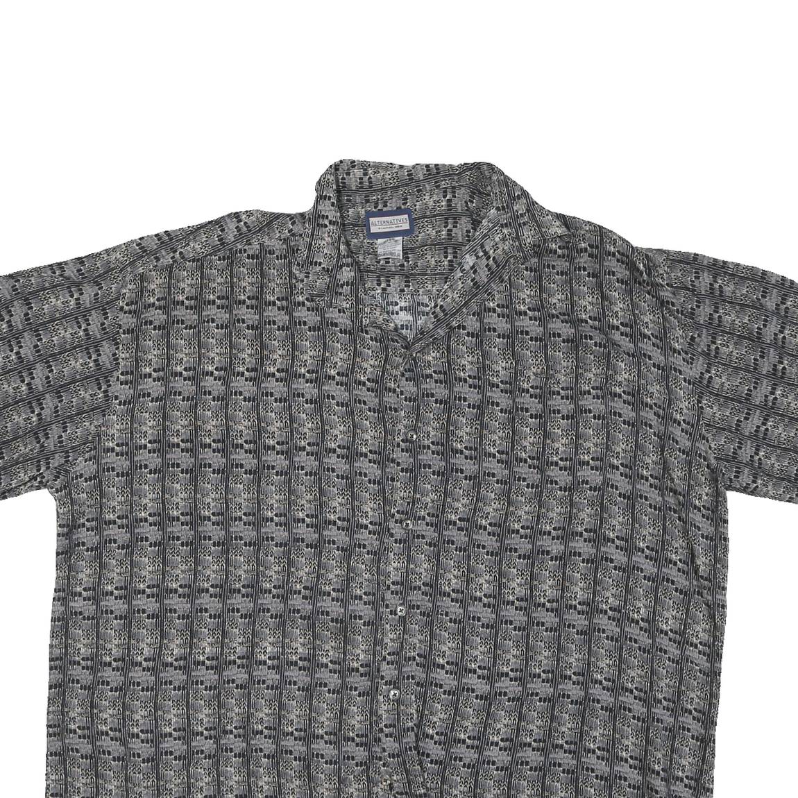 ALTERNATIVE Mens Black & White Pattern Rayon Shirt XL Casual Short Sleeve