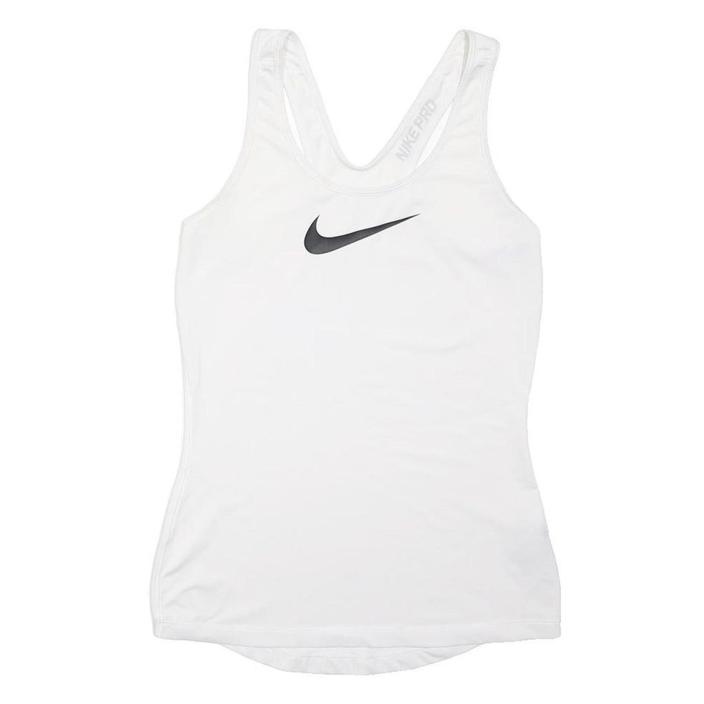 NIKE PRO Womens White & Black Athletic Vest S Sleeveless Scoop Neck Sports