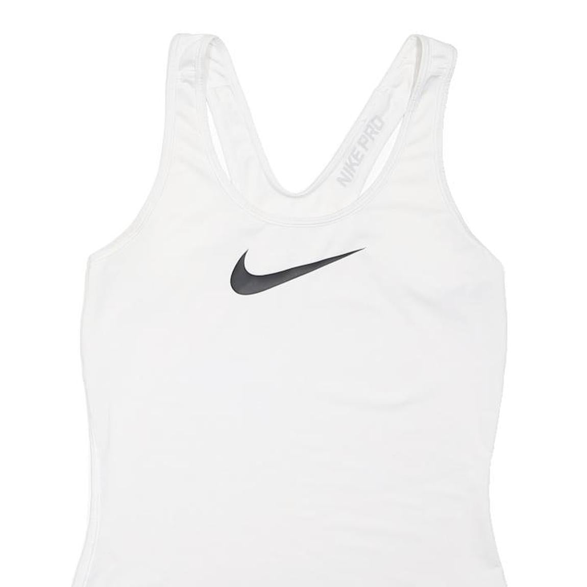 NIKE PRO Womens White & Black Athletic Vest S Sleeveless Scoop Neck Sports