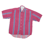 VAN HEUSEN Mens Red & Blue Striped Cotton Blend Shirt L Button-Down Collar Short