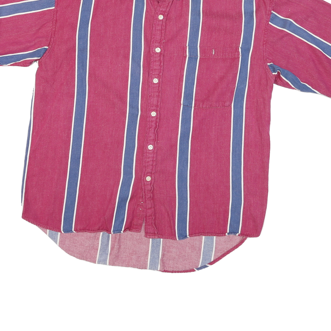 VAN HEUSEN Mens Red & Blue Striped Cotton Blend Shirt L Button-Down Collar Short