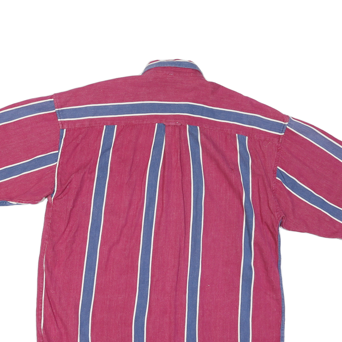 VAN HEUSEN Mens Red & Blue Striped Cotton Blend Shirt L Button-Down Collar Short