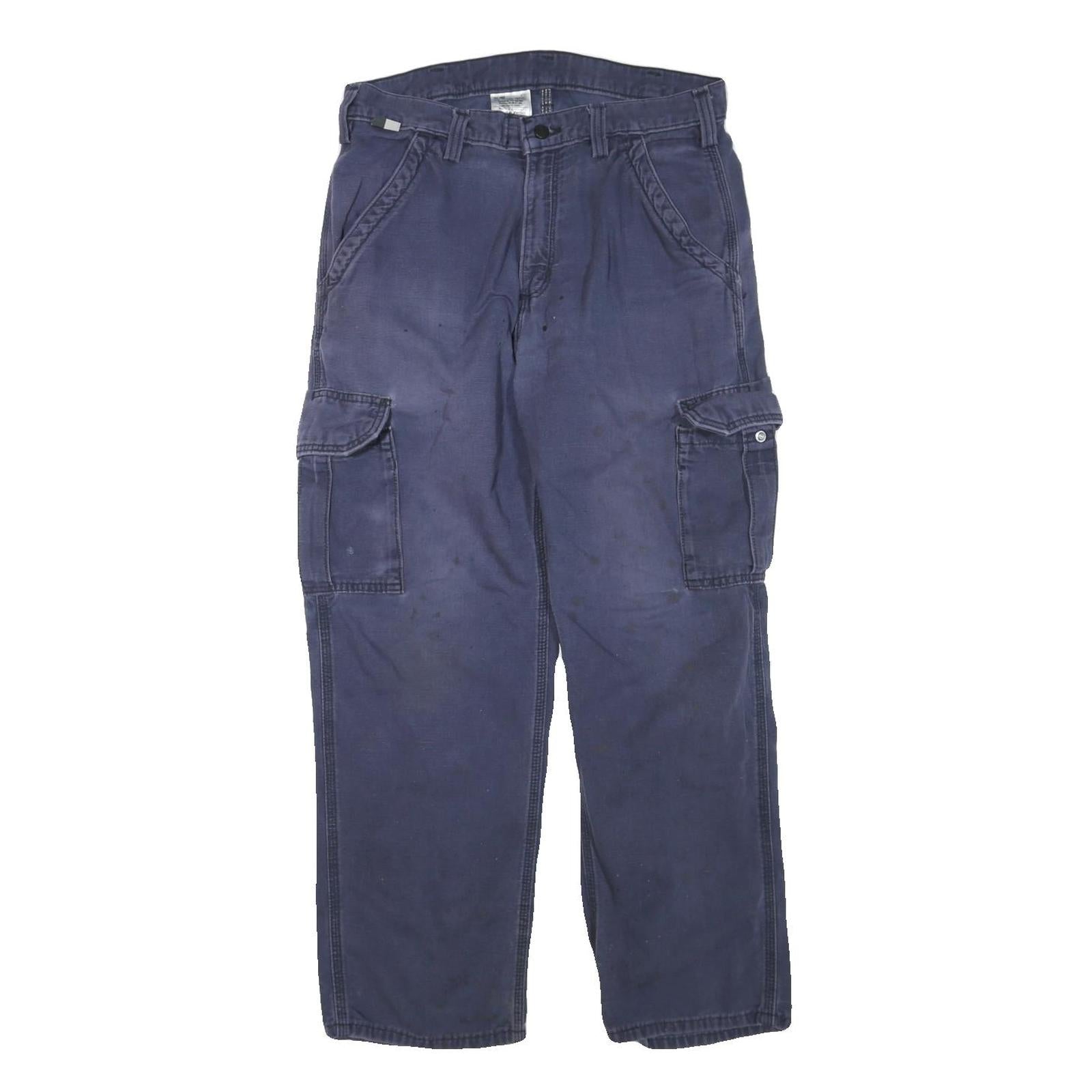 CARHARTT Mens Cotton Blend Navy Blue Regular Fit Cargo Trousers W33 L30 Utility