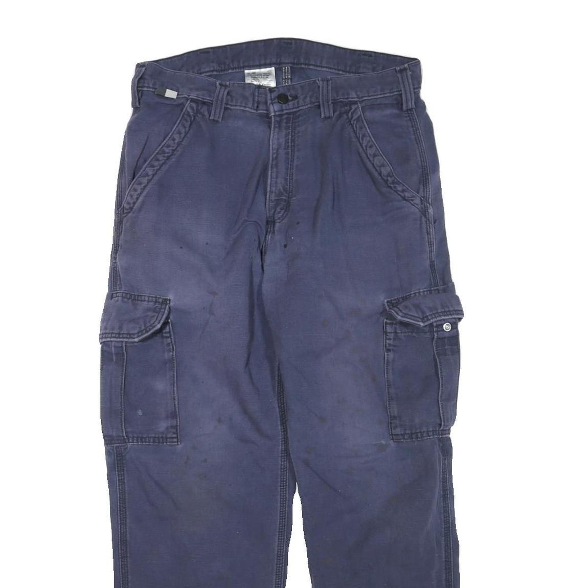 CARHARTT Mens Cotton Blend Navy Blue Regular Fit Cargo Trousers W33 L30 Utility