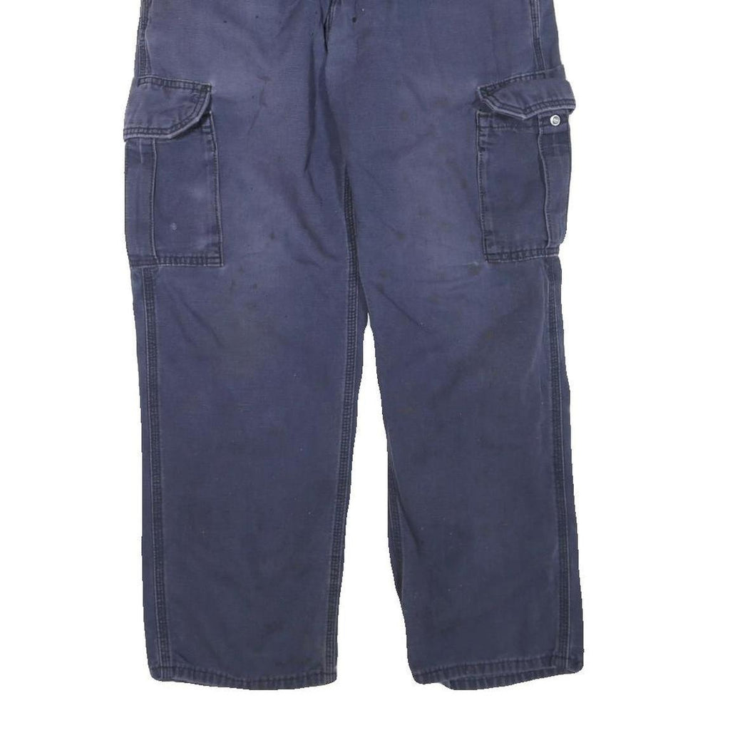 CARHARTT Mens Cotton Blend Navy Blue Regular Fit Cargo Trousers W33 L30 Utility
