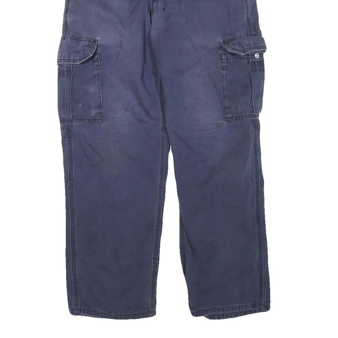 CARHARTT Mens Cotton Blend Navy Blue Regular Fit Cargo Trousers W33 L30 Utility