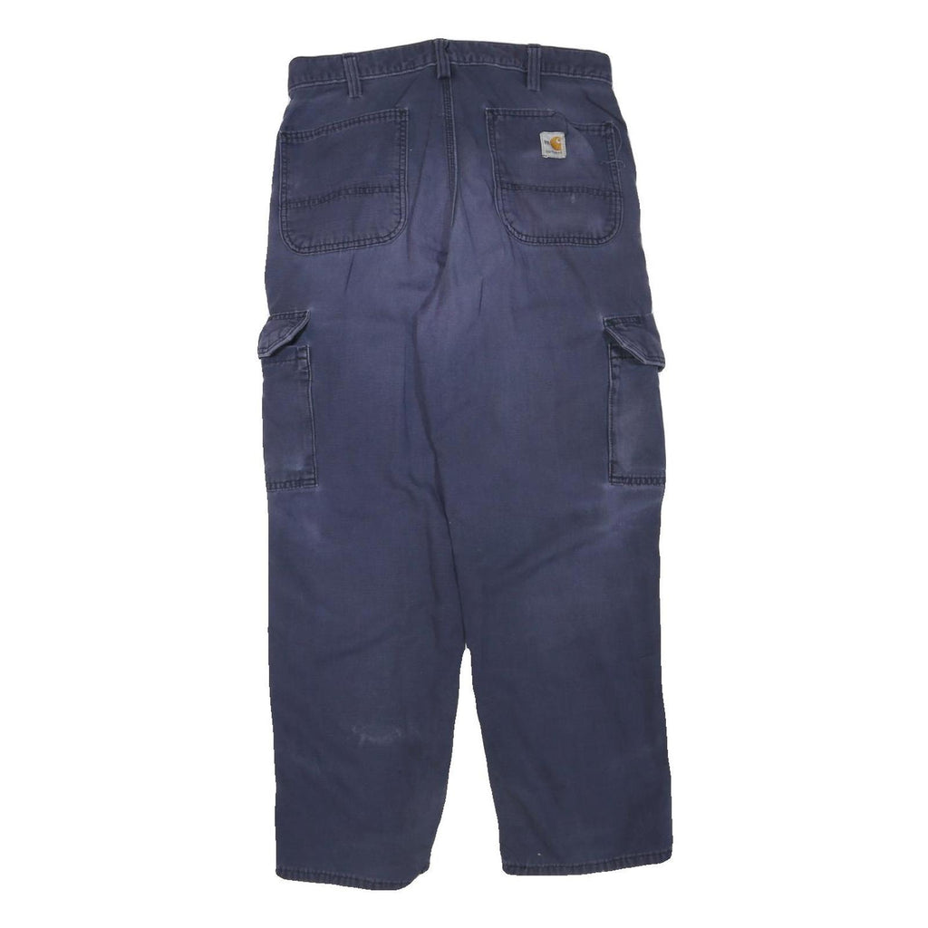 CARHARTT Mens Cotton Blend Navy Blue Regular Fit Cargo Trousers W33 L30 Utility