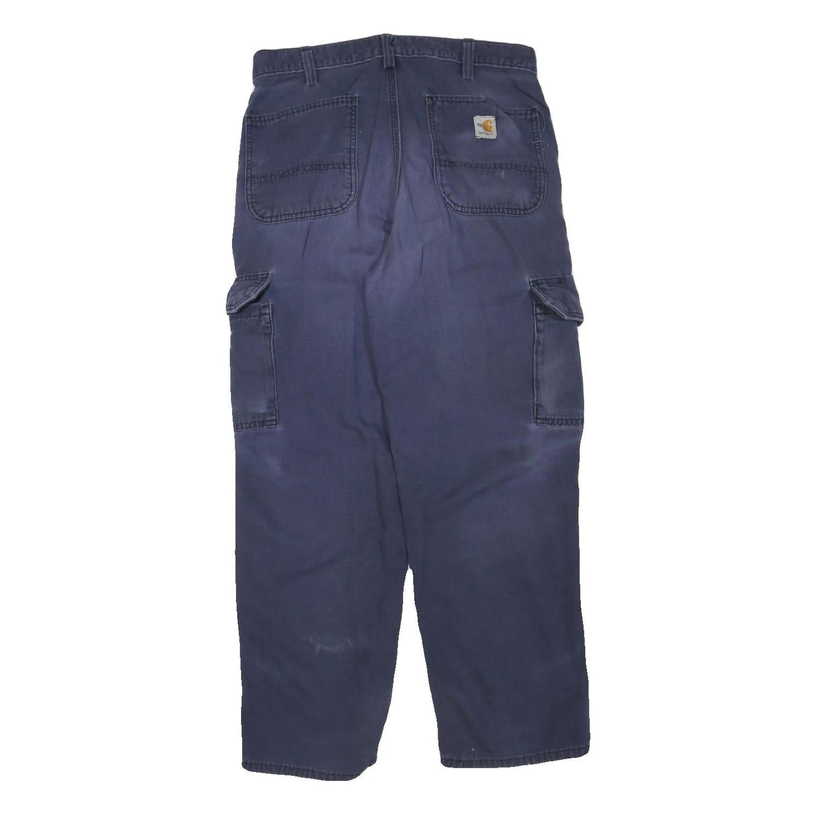 CARHARTT Mens Cotton Blend Navy Blue Regular Fit Cargo Trousers W33 L30 Utility