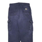 CARHARTT Mens Cotton Blend Navy Blue Regular Fit Cargo Trousers W33 L30 Utility