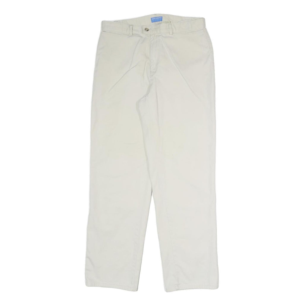 DOCKERS Mens Cotton Blend White Regular Straight Trousers W30 L29 Classic Zip