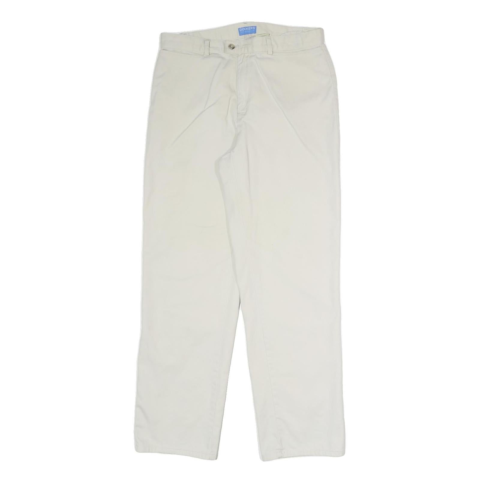 DOCKERS Mens Cotton Blend White Regular Straight Trousers W30 L29 Classic Zip