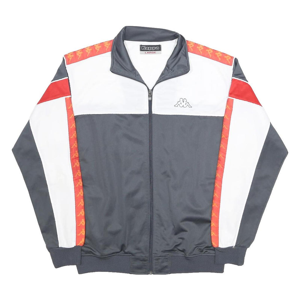 KAPPA Mens Grey & White Red Logo Tape Track Jacket L Polyester Zip