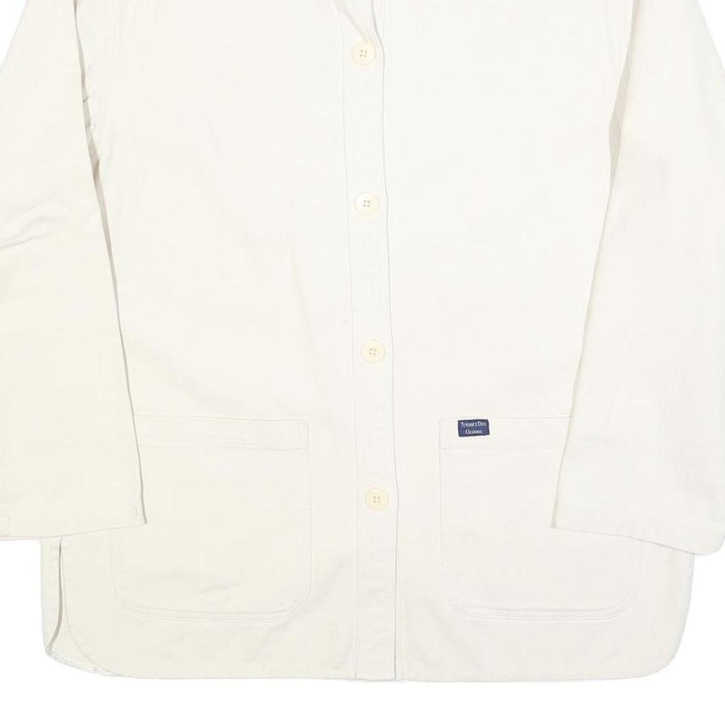 TRESORS DES OCEANS Womens White Button Cotton Blend Jacket M Plain Casual Smart