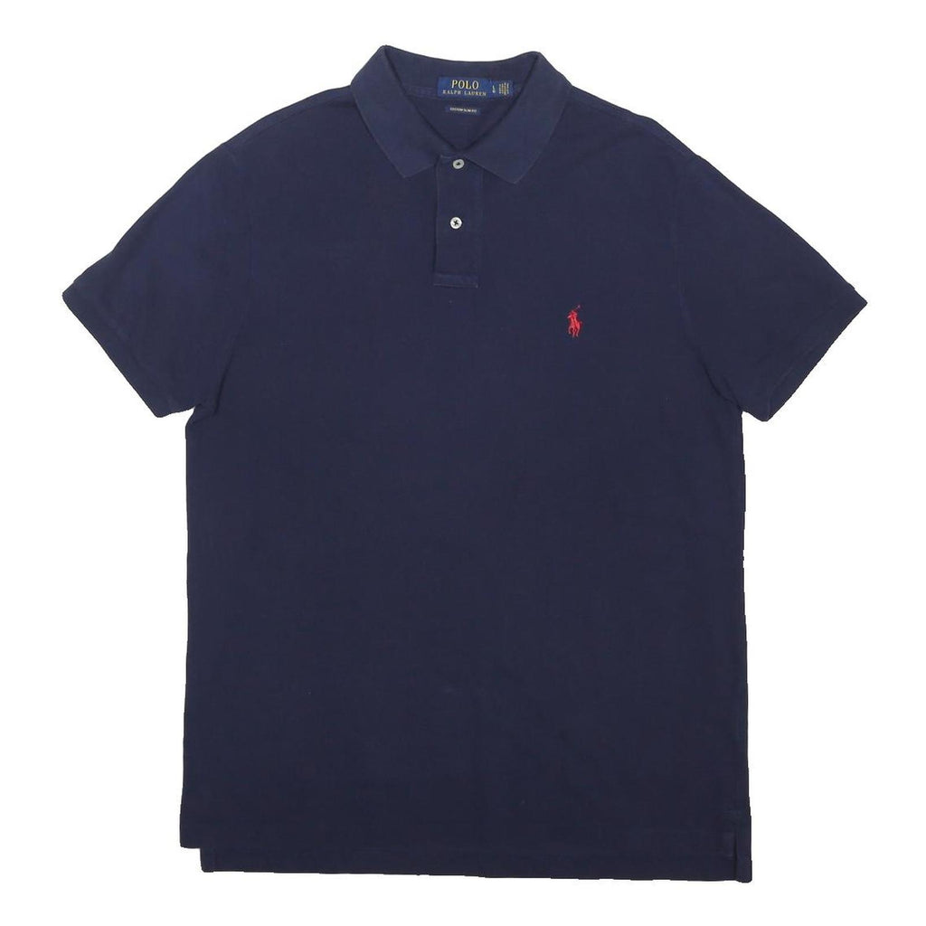 POLO RALPH LAUREN Mens Navy Blue Short Sleeve Plain L Cotton Blend Polo Shirt