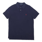 POLO RALPH LAUREN Mens Navy Blue Short Sleeve Plain L Cotton Blend Polo Shirt