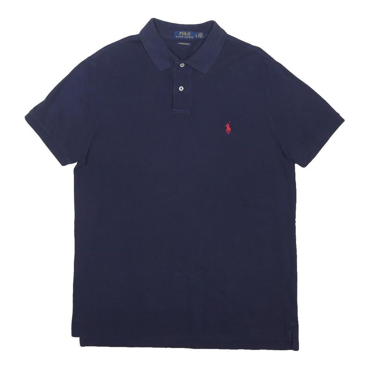 POLO RALPH LAUREN Mens Navy Blue Short Sleeve Plain L Cotton Blend Polo Shirt