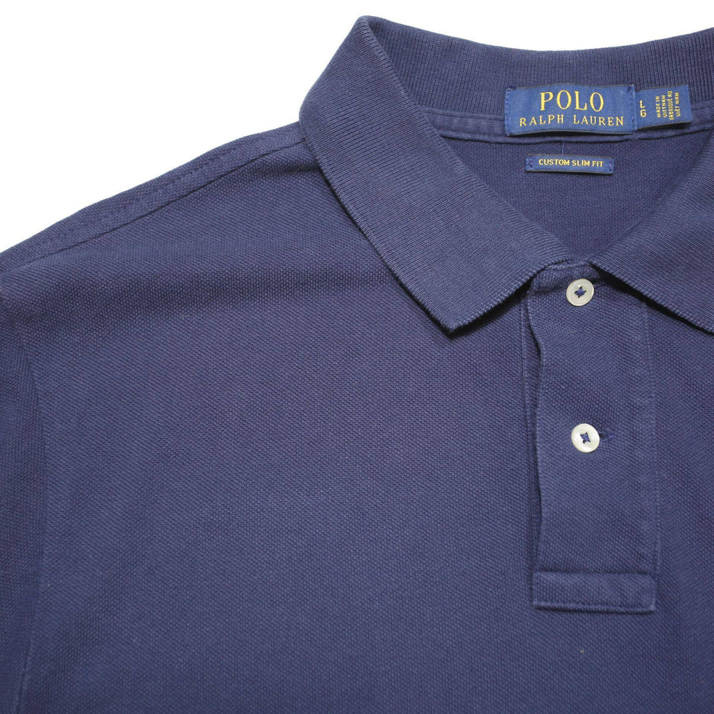POLO RALPH LAUREN Mens Navy Blue Short Sleeve Plain L Cotton Blend Polo Shirt