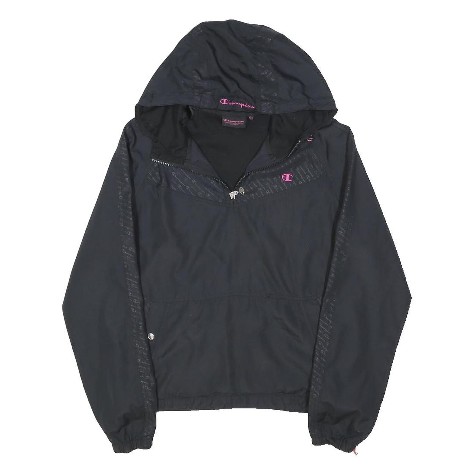 CHAMPION Womens Black Zip Hooded Jacket UK 10 Polyester Blend Track Sports