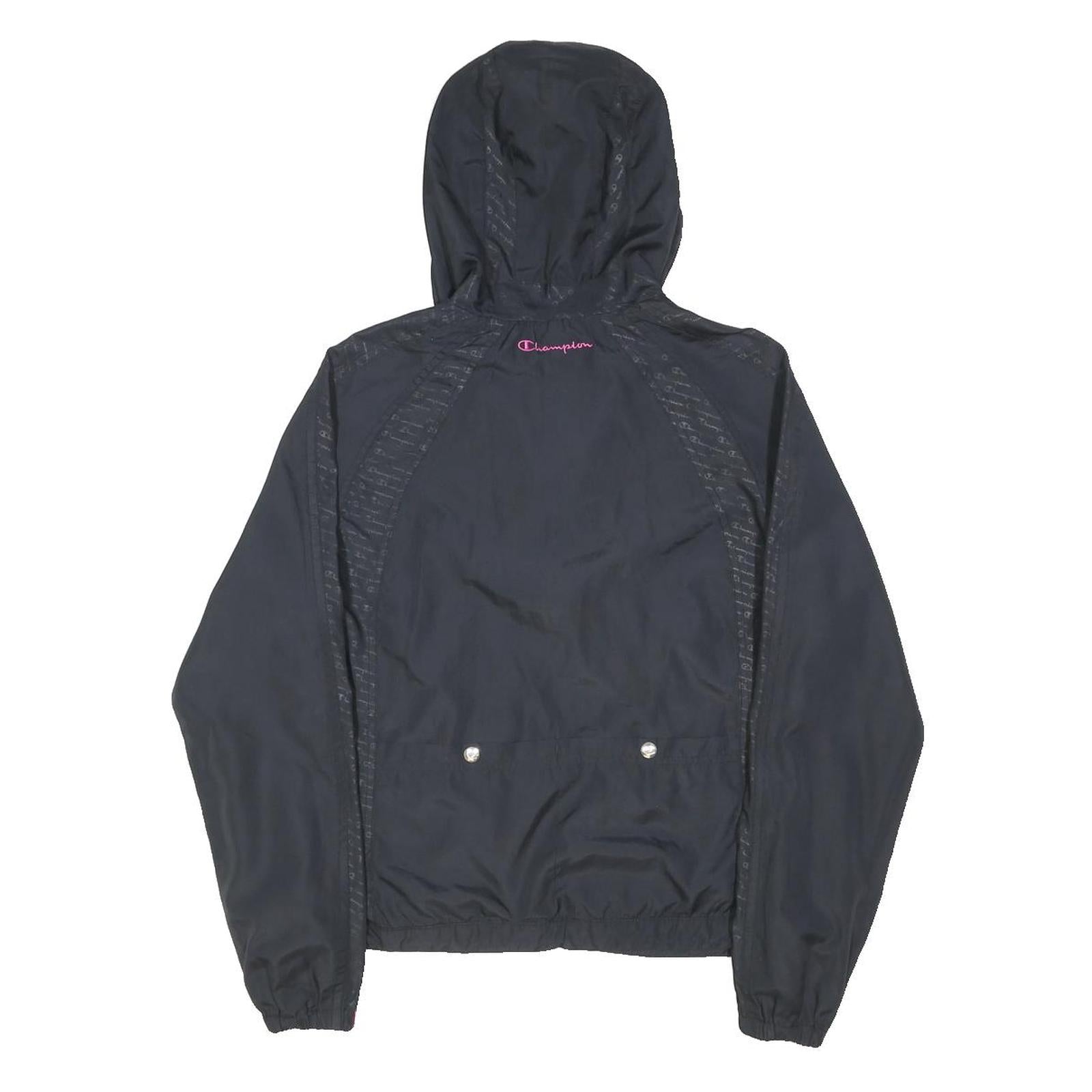 CHAMPION Womens Black Zip Hooded Jacket UK 10 Polyester Blend Track Sports