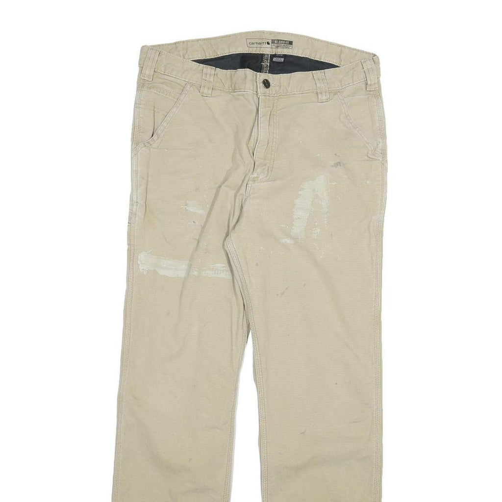 CARHARTT Mens Jeans Beige Relaxed Straight Cotton Blend W32 L30 Workwear Zip
