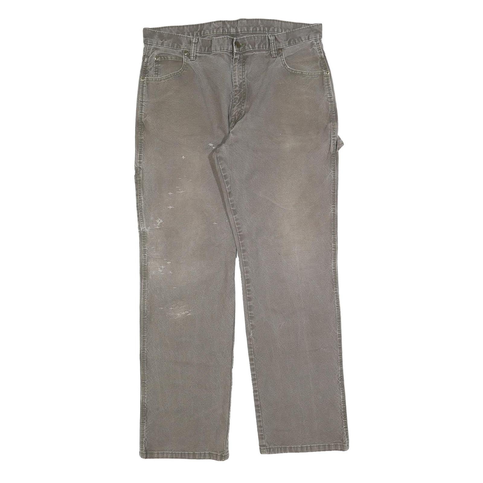 DICKIES Mens Cotton Blend Grey Relaxed Straight Trousers W36 L31 Workwear Zip