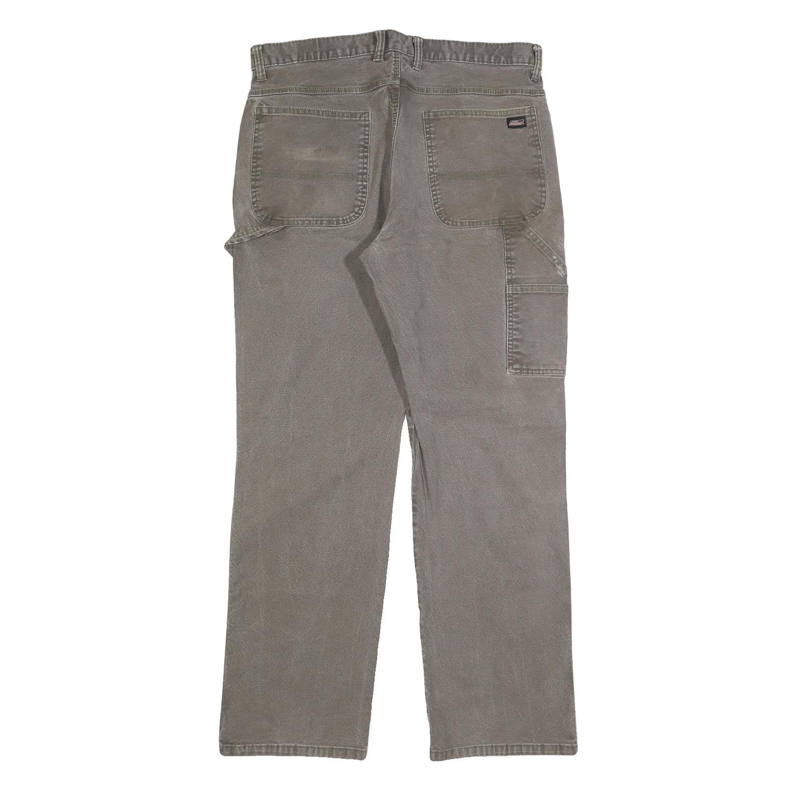 DICKIES Mens Cotton Blend Grey Relaxed Straight Trousers W36 L31 Workwear Zip