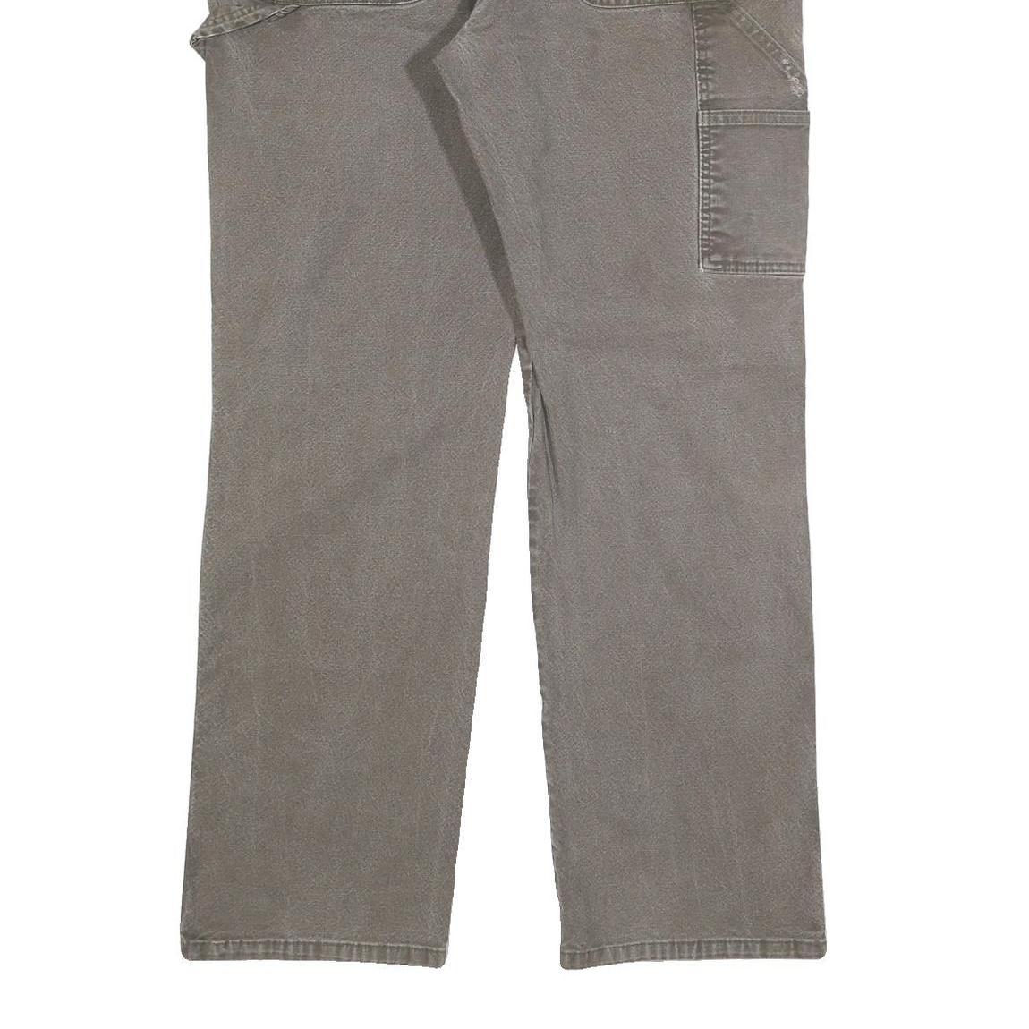 DICKIES Mens Cotton Blend Grey Relaxed Straight Trousers W36 L31 Workwear Zip