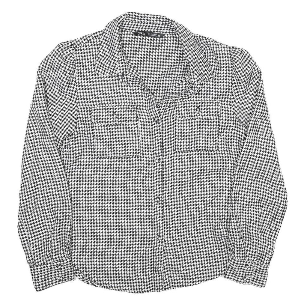 ZARA Womens Black & White Printed Shirt Long Sleeve Collared S Houndstooth